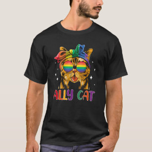 Ally Cat LGBT Gay Rainbow Pride Flag Funny Cat Lov T-Shirt
