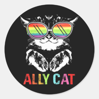 Ally Cat LGBT Gay Rainbow Pride Flag Gay Lesbian Classic Round Sticker
