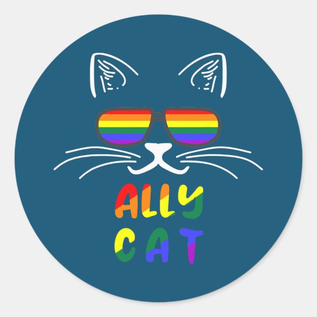 Ally Cat LGBT Gay Rainbow Pride Flag Kittys Classic Round Sticker (Front)