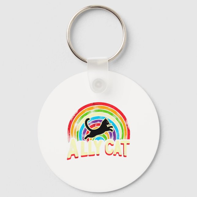 Ally Cat Lgbt Pride Cat  Key Ring (Front)
