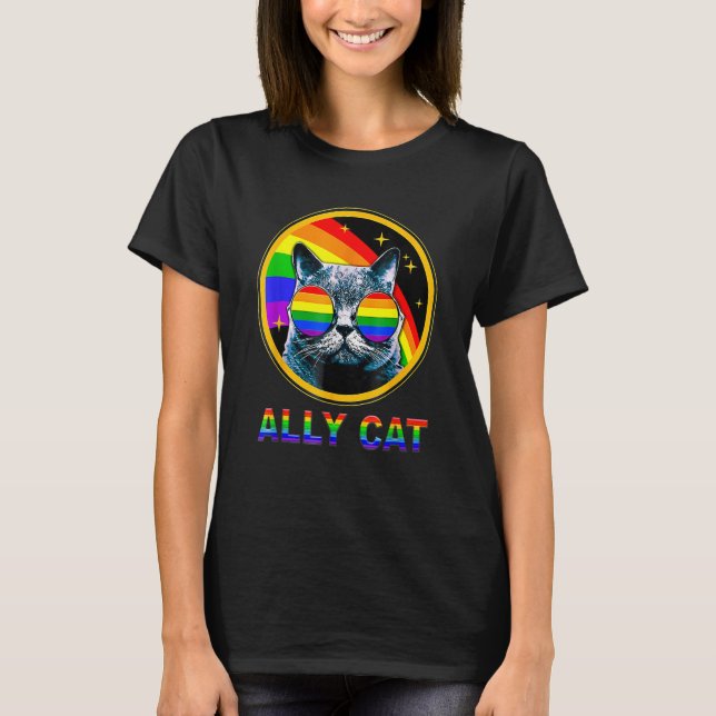 Ally Cat LGBT Pride Month Cat With Ally Pride Rain T-Shirt (Front)