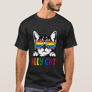 Ally Cat LGBT Pride Month Rainbow Glasses T-Shirt