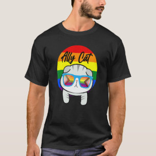 Ally Cat Lgbt Pride Rainbow Flag Cute Cat Sunglas T-Shirt