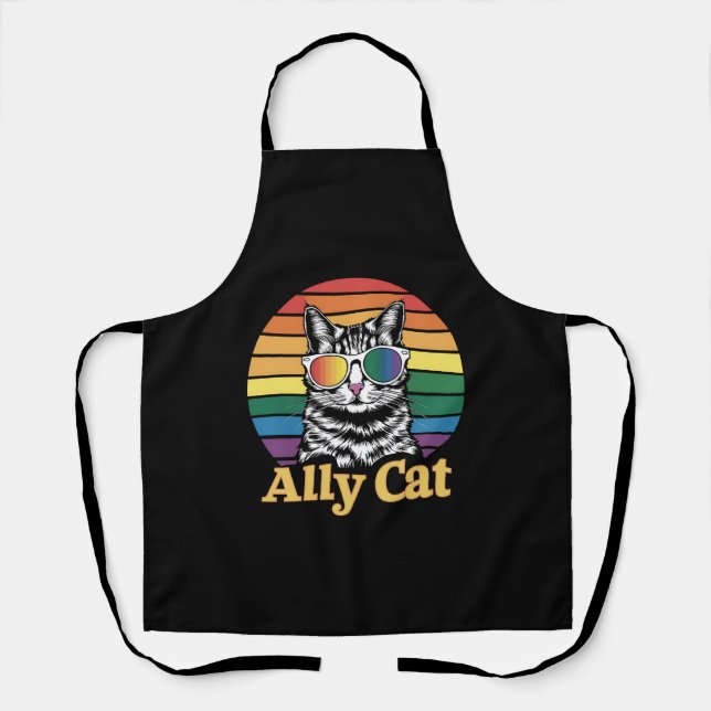 Ally Cat LGBT Rainbow Flag LGBTQ Gift Apron (Front)