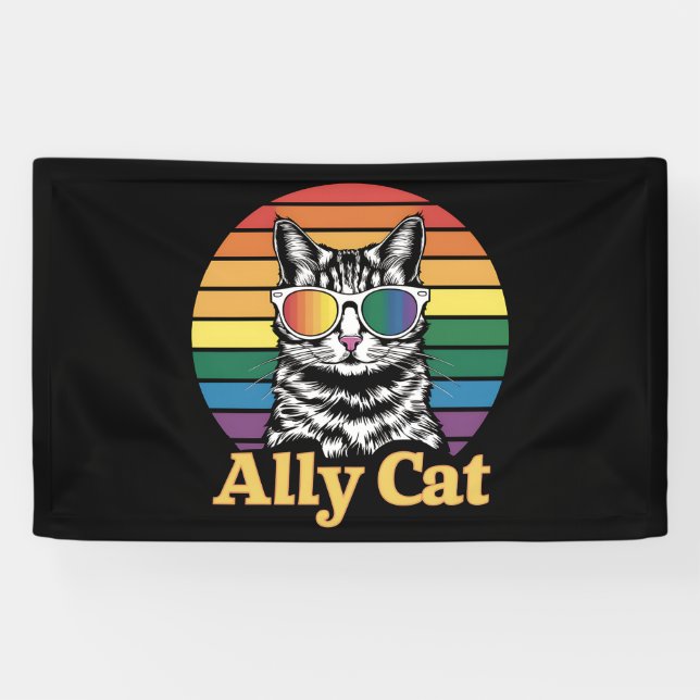 Ally Cat LGBT Rainbow Flag LGBTQ Gift Banner (Horizontal)