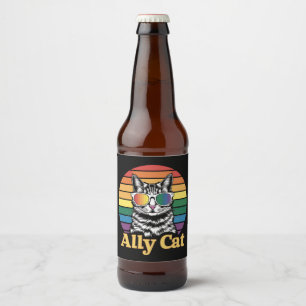 Ally Cat LGBT Rainbow Flag LGBTQ Gift Beer Bottle Label