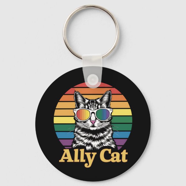 Ally Cat LGBT Rainbow Flag LGBTQ Gift Key Ring (Front)
