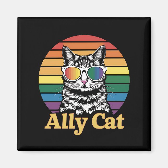 Ally Cat LGBT Rainbow Flag LGBTQ Gift Magnet (Front)
