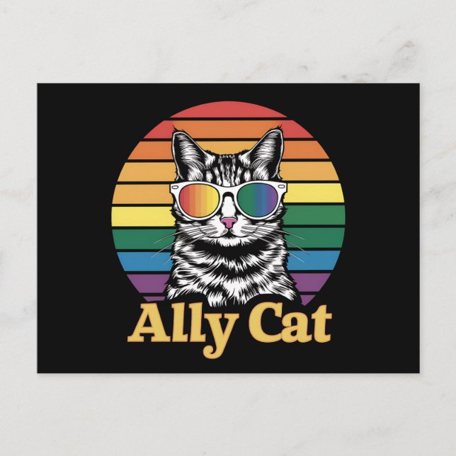 Ally Cat LGBT Rainbow Flag LGBTQ Gift Postcard (Front)