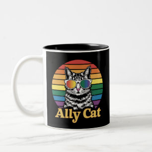 Ally Cat LGBT Rainbow Flag LGBTQ Gift Two-Tone Coffee Mug