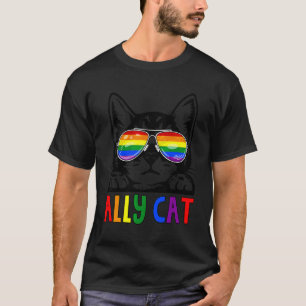 Ally Cat Lgbt Sunglasses Rainbow Pride Flag T-Shirt