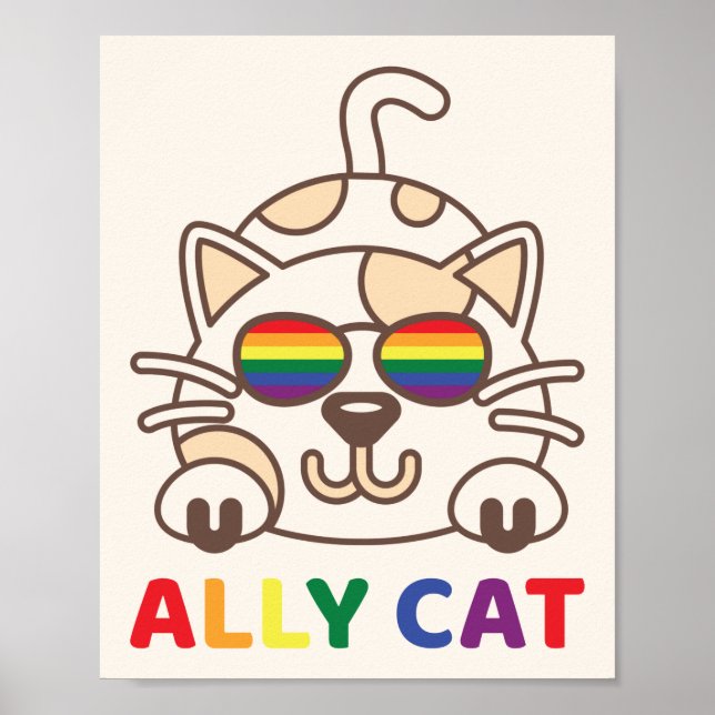 Ally Cat LGBTQ Gay Lesbian Rainbow Pride Flag Poster (Front)