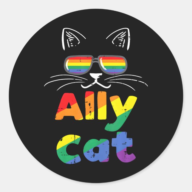 Ally Cat Pride Month Straight Ally Gay LGBTQ LGBT Classic Round Sticker (Front)