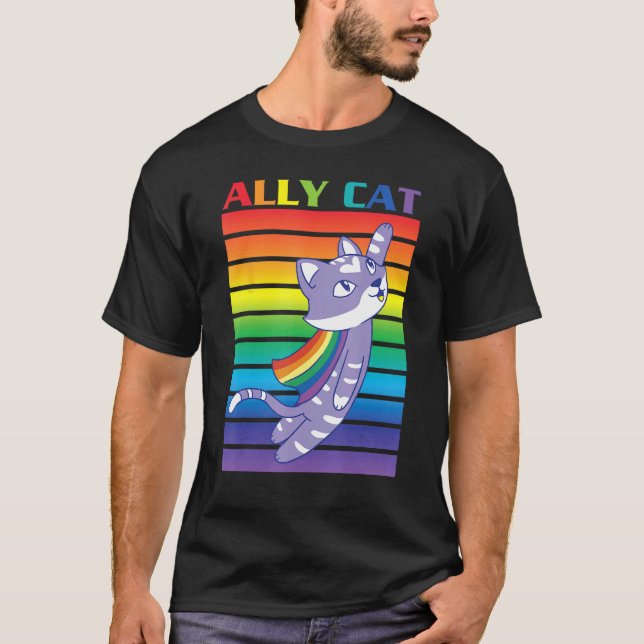 Ally Cat Pride with Pride Flag Cape Ally Cat T-Shirt (Front)