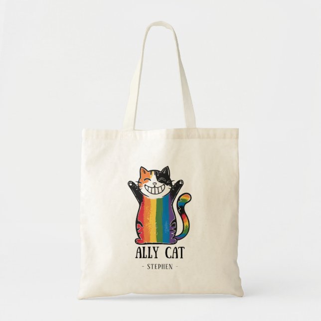Ally Cat – Rainbow Cat LGBTQ Pride (2) Tote Bag (Front)