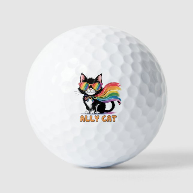 Ally Cat – Rainbow Cat LGBTQ Pride Golf Balls (Front)