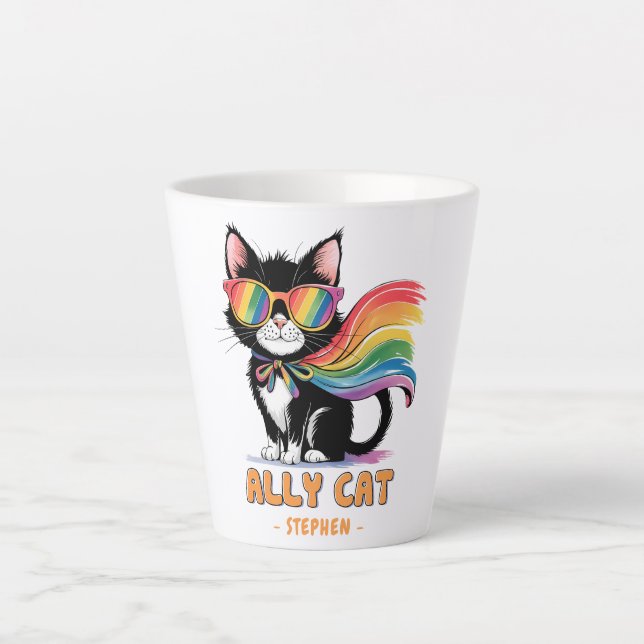 Ally Cat – Rainbow Cat LGBTQ Pride Latte Mug (Front)