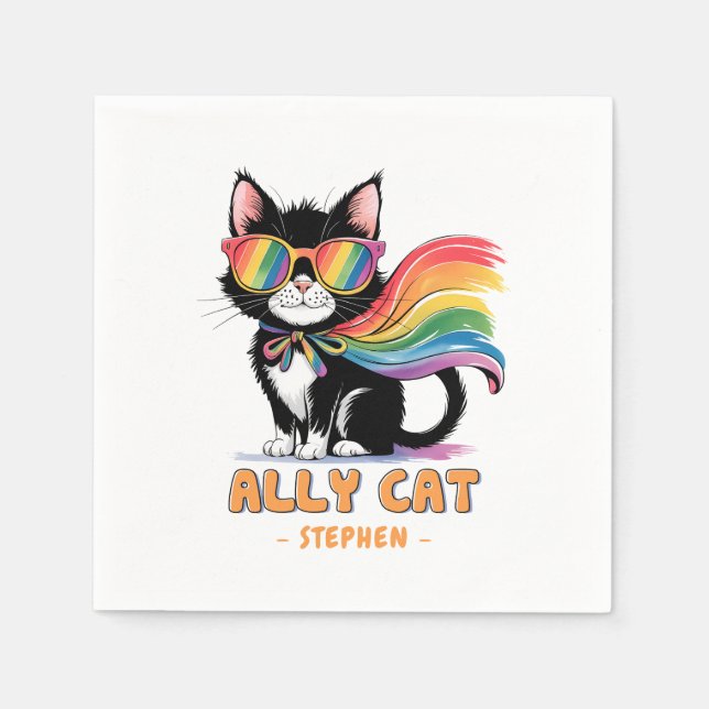 Ally Cat – Rainbow Cat LGBTQ Pride Napkin (Front)