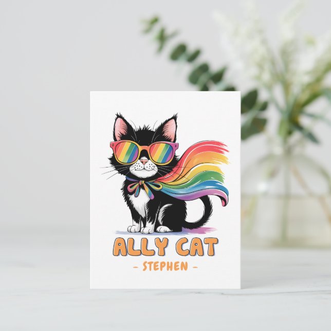 Ally Cat – Rainbow Cat LGBTQ Pride Postcard (Standing Front)