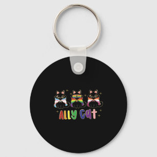 Ally Cat Rainbow Lgbt Pride Flag Gay Pride Month 2 Key Ring
