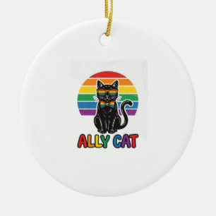 Ally Cat Rainbow Pride Vintage Cat Shirt Design_1 Ceramic Tree Decoration