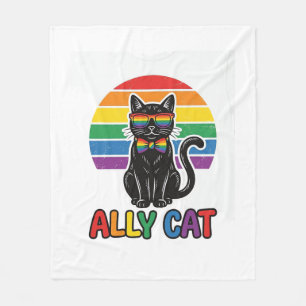 Ally Cat Rainbow Pride Vintage Cat Shirt Design_1 Fleece Blanket