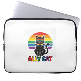 Ally Cat Rainbow Pride Vintage Cat Shirt Design_1 Laptop Sleeve