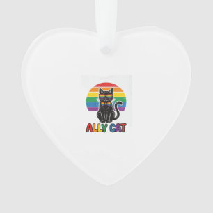 Ally Cat Rainbow Pride Vintage Cat Shirt Design_1 Ornament