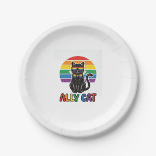 Ally Cat Rainbow Pride Vintage Cat Shirt Design_1 Paper Plate