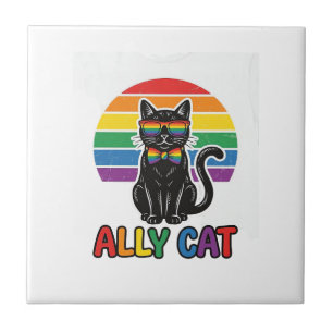 Ally Cat Rainbow Pride Vintage Cat Shirt Design_1 Tile