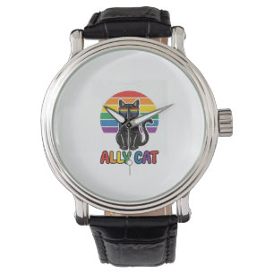 Ally Cat Rainbow Pride Vintage Cat Shirt Design_1 Watch