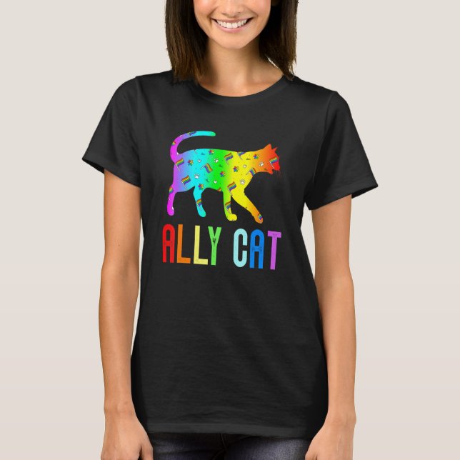 Ally Cat Rainbow Sunglasses Lgbt Gay Lesbian Pride T-Shirt (Front)