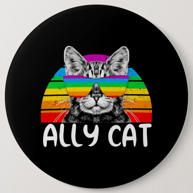 Ally Cat Rainbow Sunglasses LGBT Gay Pride 6 Cm Round Badge (Front)