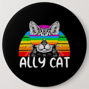 Ally Cat Rainbow Sunglasses LGBT Gay Pride 6 Cm Round Badge