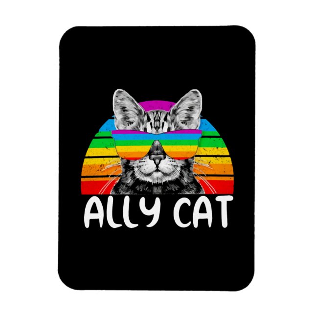 Ally Cat Rainbow Sunglasses LGBT Gay Pride Magnet (Vertical)
