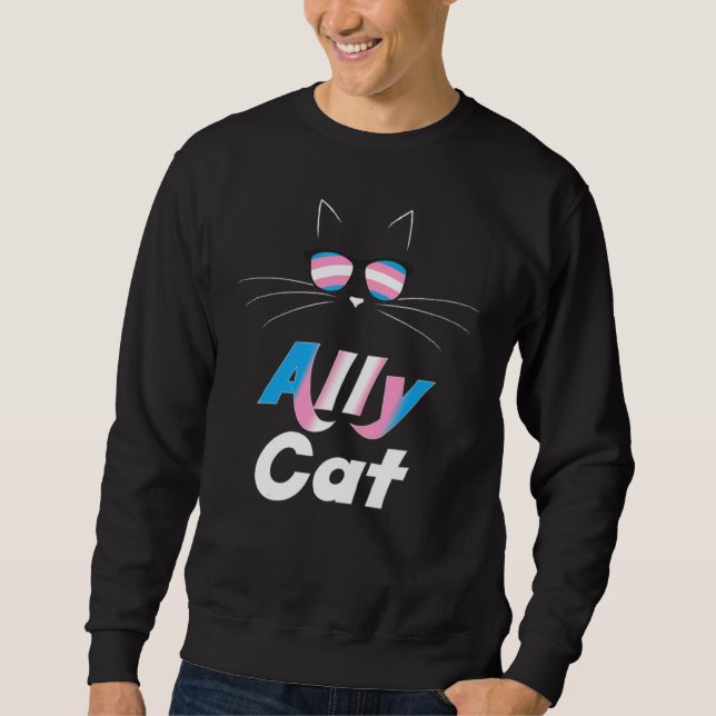 Ally Cat Rainbow Sunglasses Transgender Pride Kitt Sweatshirt (Front)