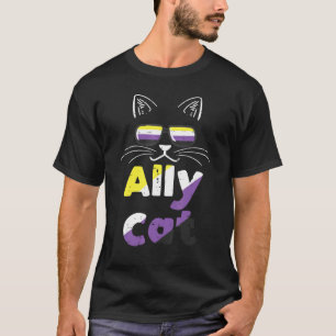 Ally Cat Sunglasses Nonbinary Non Binary Enby Flag T-Shirt