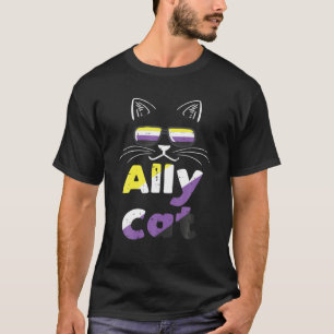 Ally Cat Sunglasses Nonbinary Non Binary Enby Flag T-Shirt