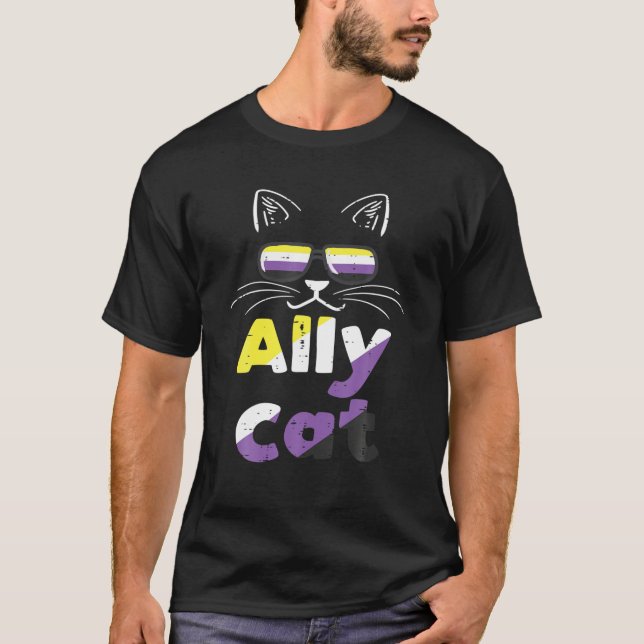 Ally Cat Sunglasses Nonbinary Non Binary Enby Flag T-Shirt (Front)