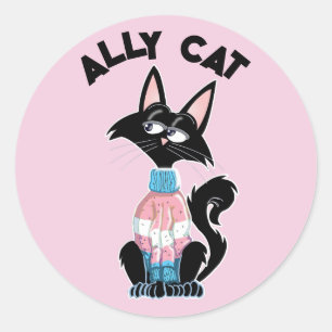 Ally cat with transgender pride colours classic round sticker
