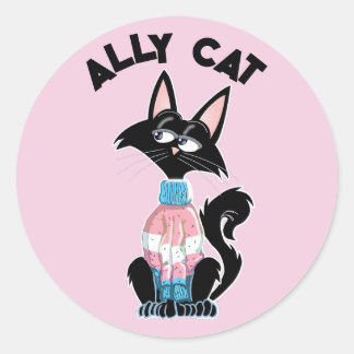 Ally cat with transgender pride colours classic round sticker