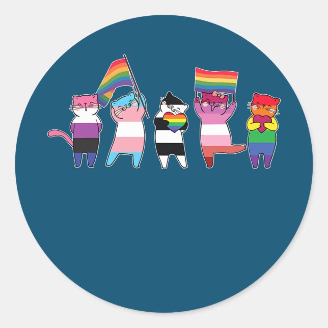 ally cats Rainbow Gay Pride Cute LGBT Animal Pet Classic Round Sticker (Front)