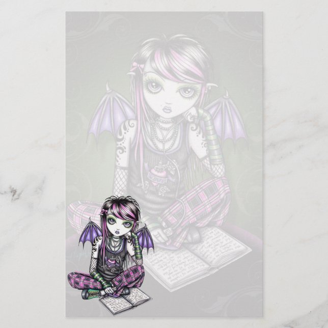"Ally" Emo School Girl Fairy Art Stationery (Front)