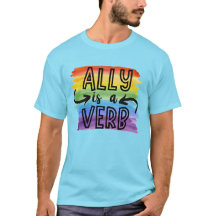 Ally is a Verb Watercolor Rainbow LGBTQ Pride