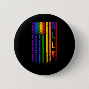 Ally Lgbt Lgbtq Rainbow Pride American Flag 4th Of 6 Cm Round Badge