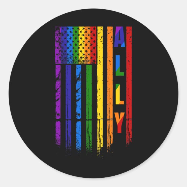 Ally Lgbt Lgbtq Rainbow Pride American Flag 4th Of Classic Round Sticker (Front)