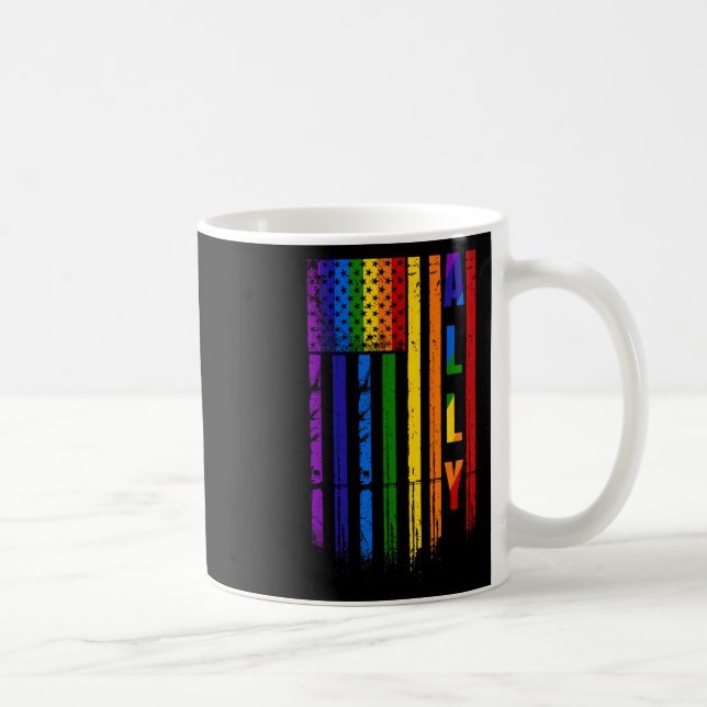 Ally Lgbt Lgbtq Rainbow Pride American Flag 4th Of Coffee Mug (Right)
