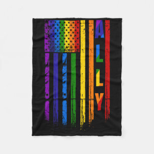 Ally Lgbt Lgbtq Rainbow Pride American Flag 4th Of Fleece Blanket