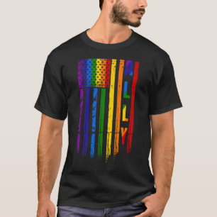 Ally Lgbt Lgbtq Rainbow Pride American Flag 4th Of T-Shirt