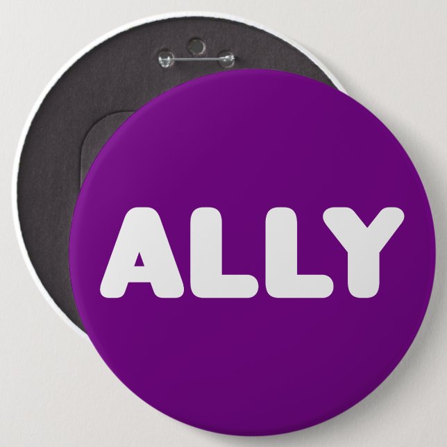 Ally LGBTQ Straight Allies Spirit Day White Purple 6 Cm Round Badge (Front & Back)